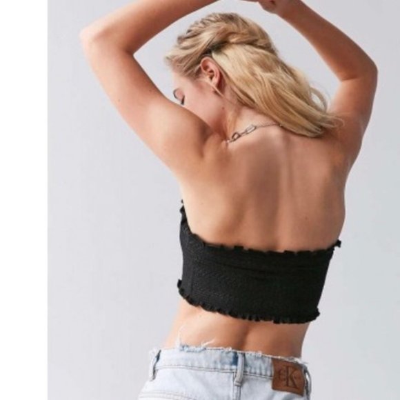 Silence & Noise Black Velvet Bandeau Top M/L - Picture 3 of 9